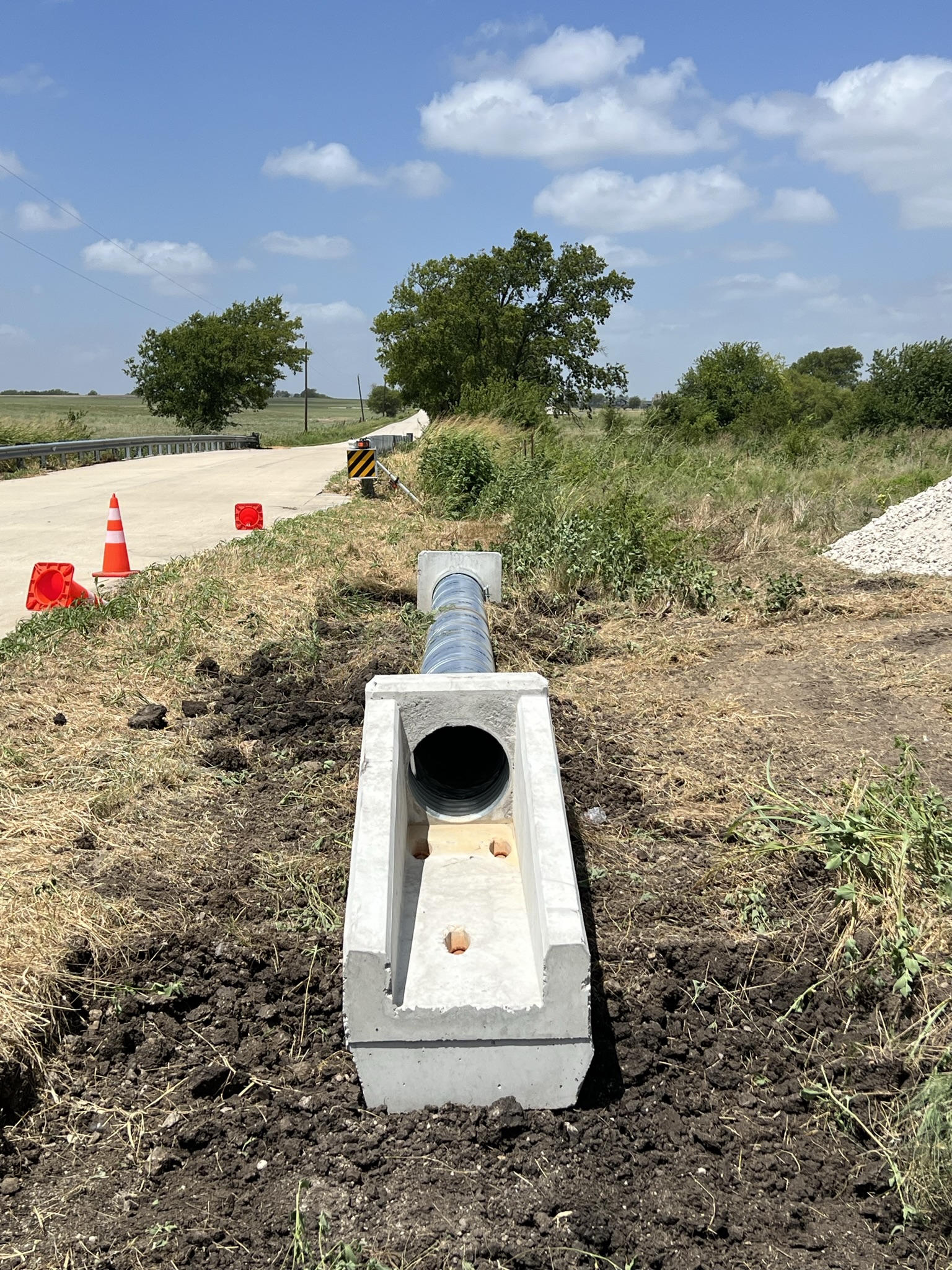 Culvert and cattle guard installation area on a rural property
